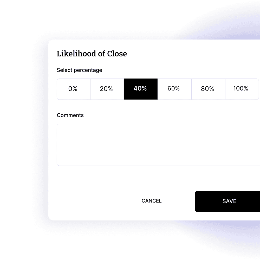 Assign closing likelihood percentage